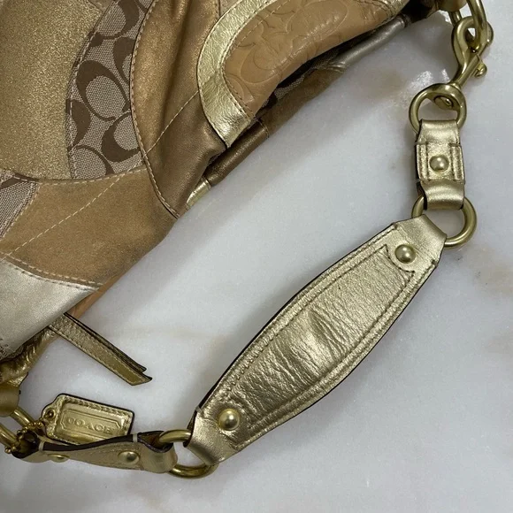 Coach Carly Gold Patchwork Shoulder Bag F14005 EUC - Picture 15 of 15